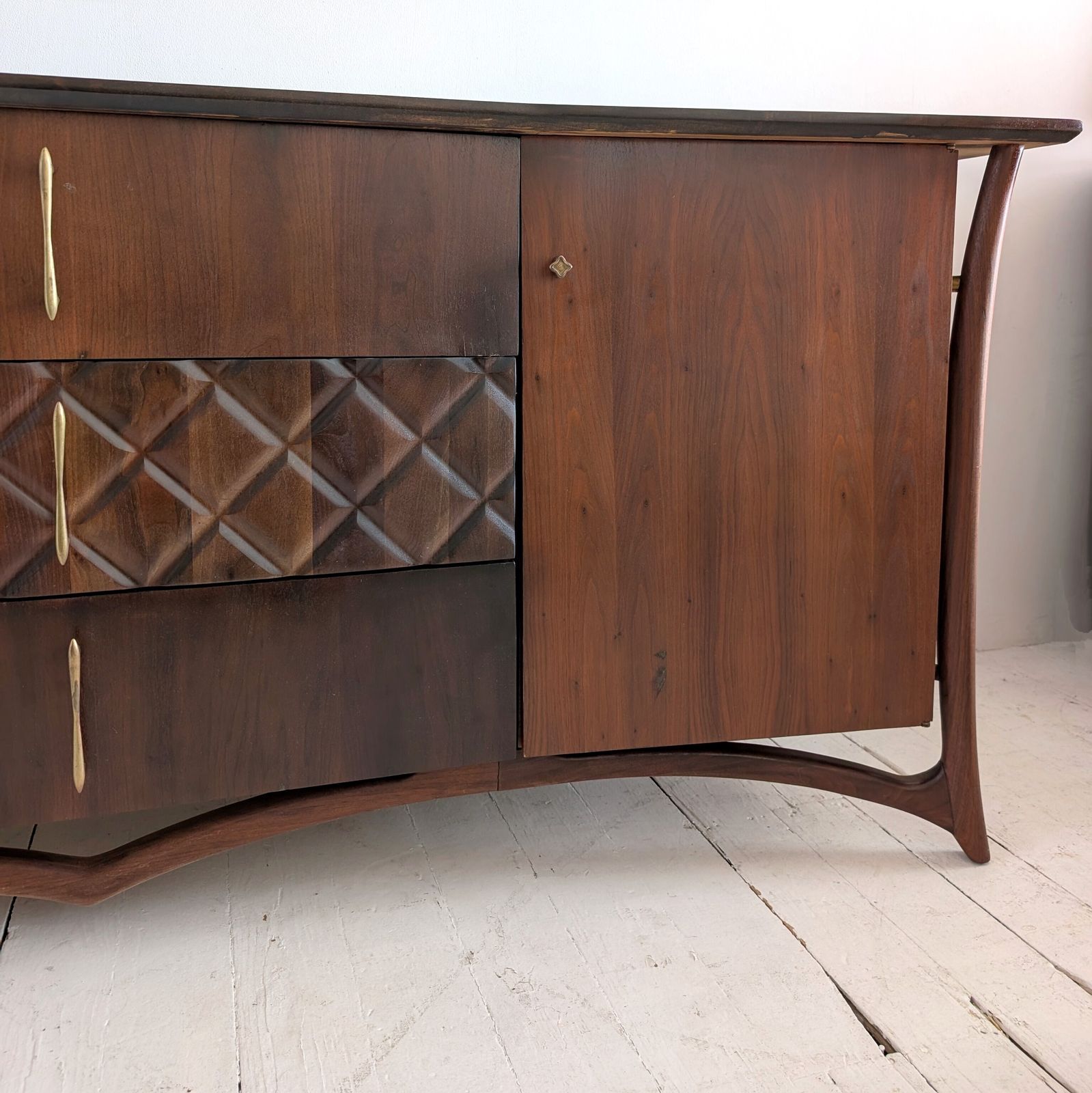 photo buy Sculptural Vintage Danish Mid Century Walnut Sideboard By Piet Hein, 1960s