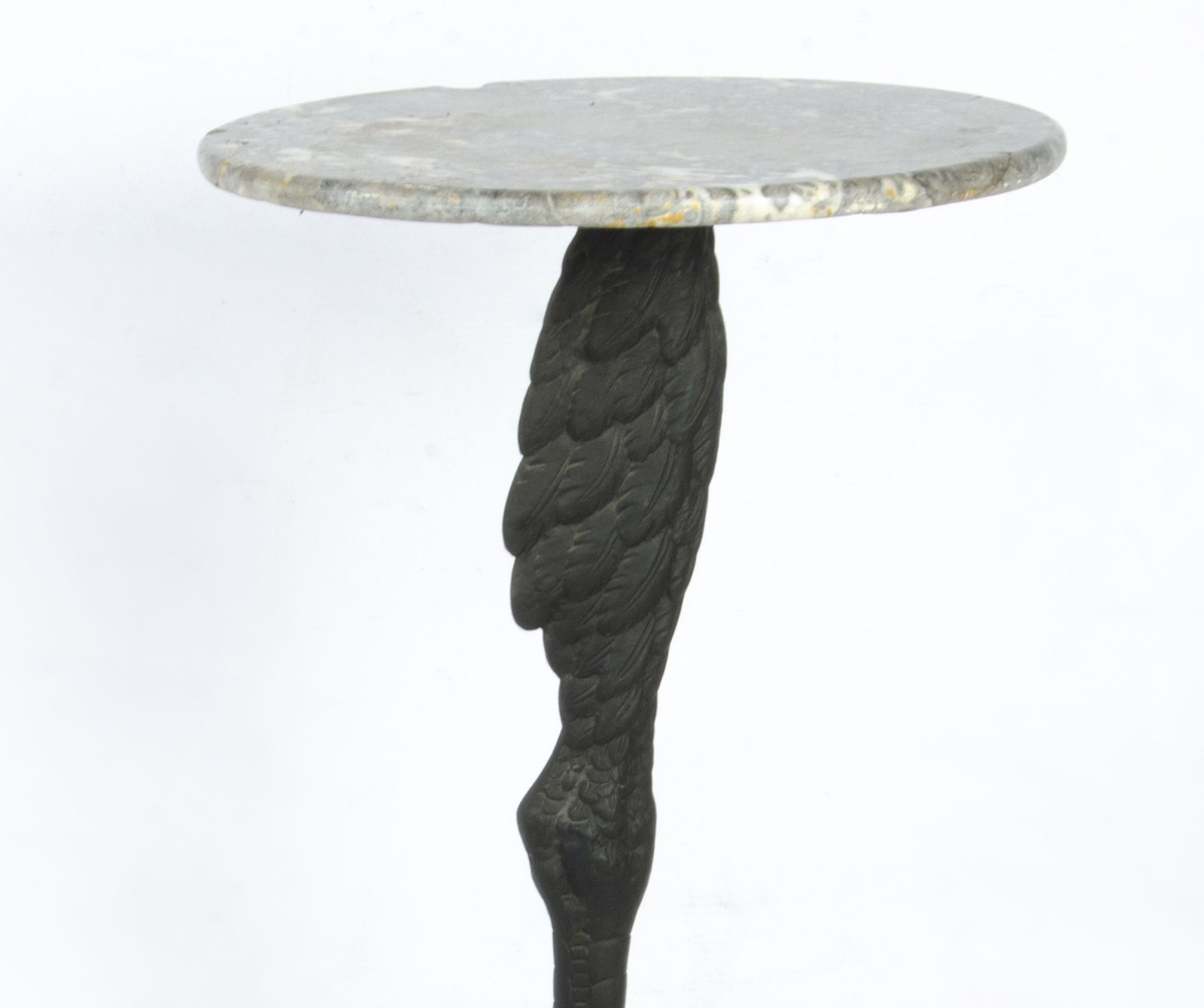 Early 20th Century Art Nouveau French Black Patinated Bronze And Marble Circular Ostrich Leg Shaped Side Table photo vinterior