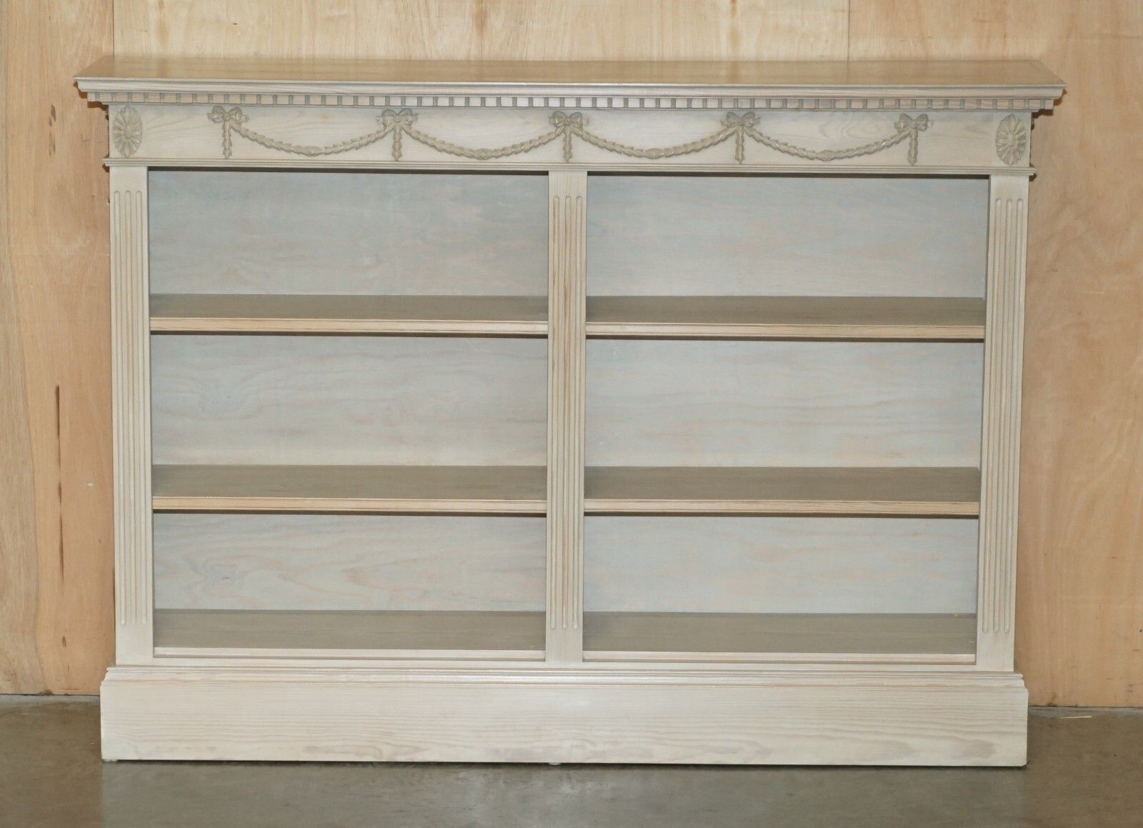 Pair Of Vintage French Limed Oak Open Library Bookcases Height Adjustable Shelfs photo for sale
