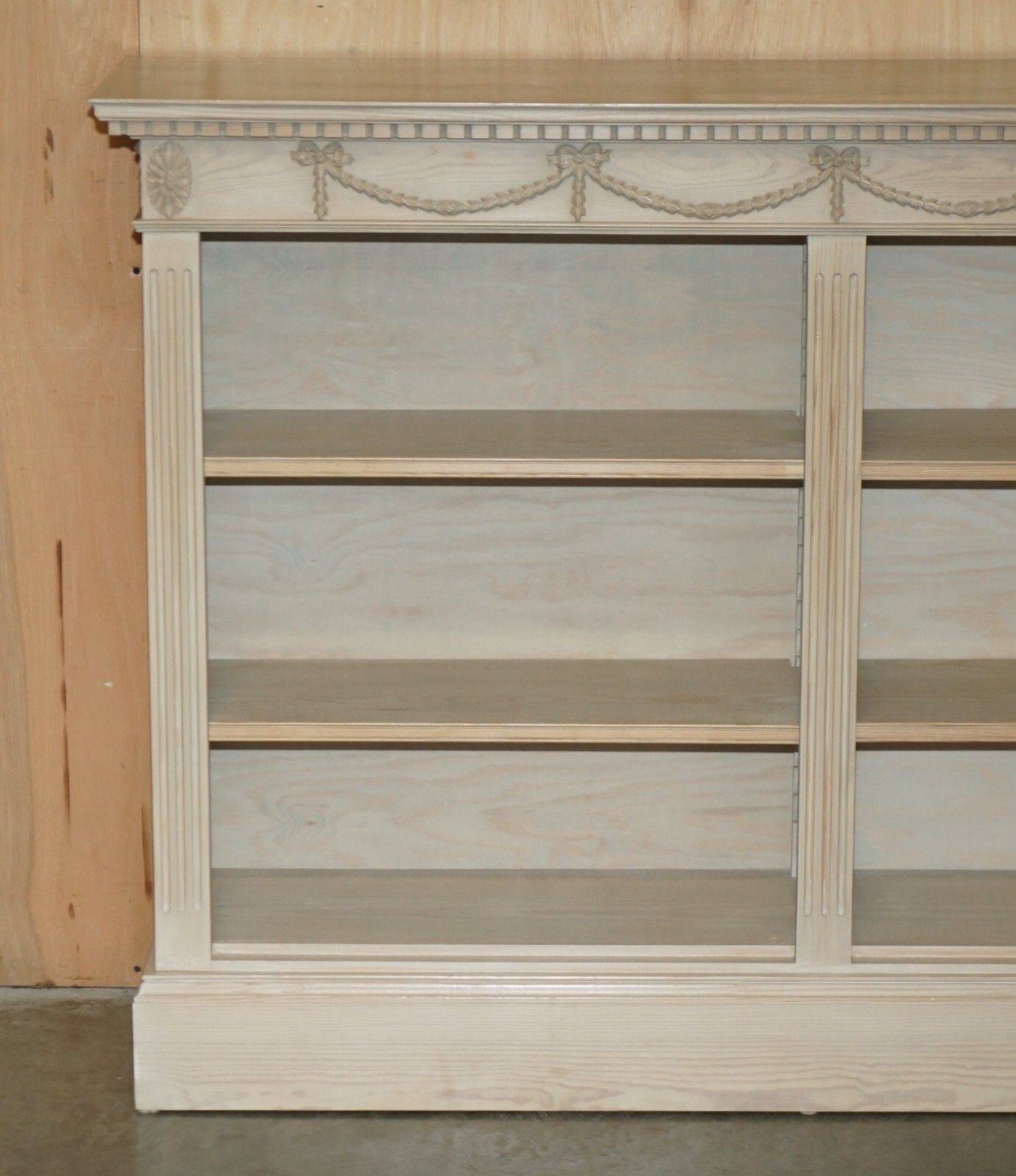 Pair Of Vintage French Limed Oak Open Library Bookcases Height Adjustable Shelfs photo Furniture