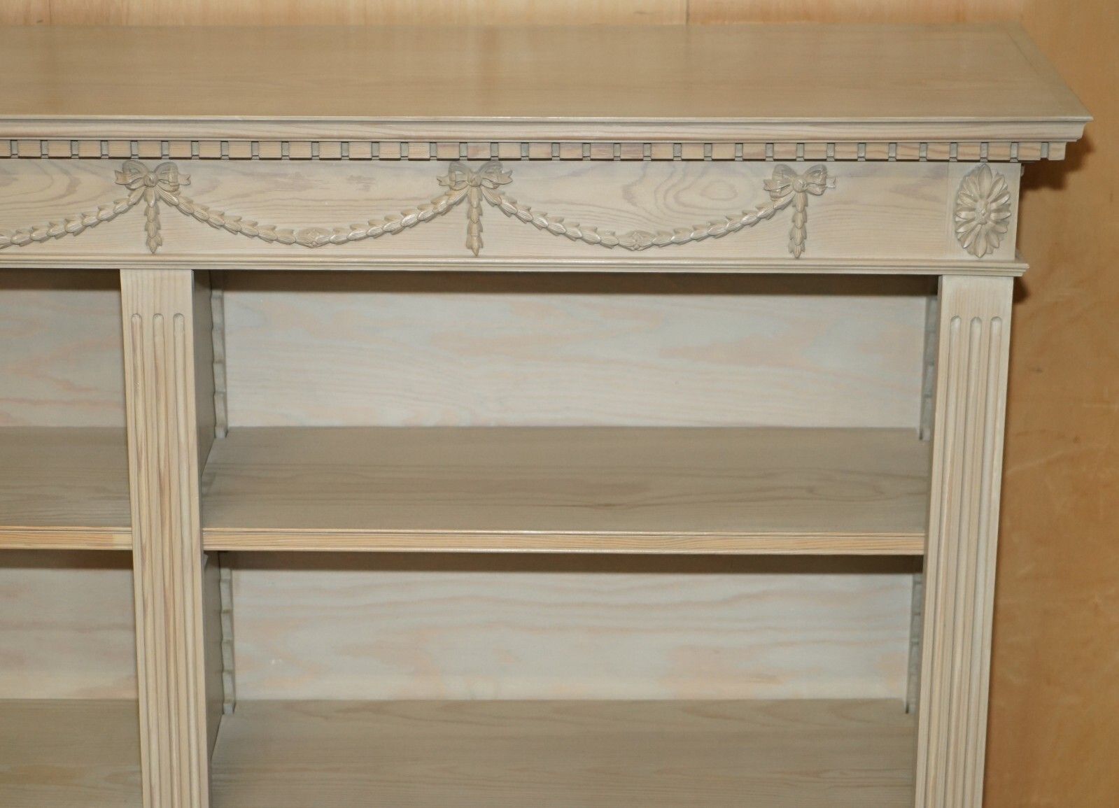 Pair Of Vintage French Limed Oak Open Library Bookcases Height Adjustable Shelfs photo buy