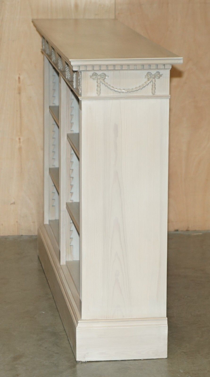 photo buy Pair Of Vintage French Limed Oak Open Library Bookcases Height Adjustable Shelfs