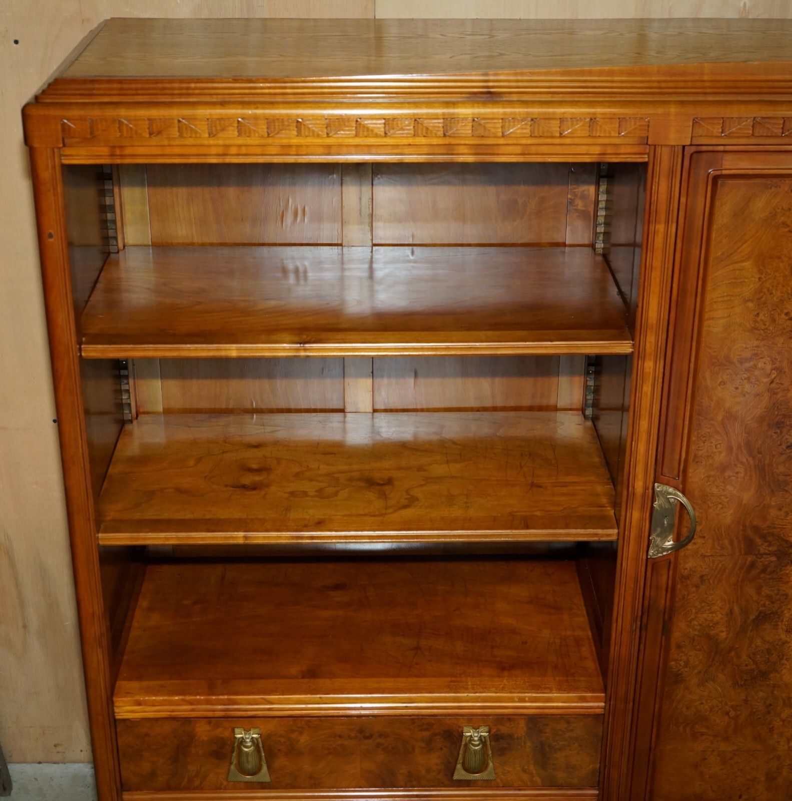 photo furniture French Leon Jallot Art Nouveau Burr Walnut Bookcase Chest Of Drawers Part Suite
