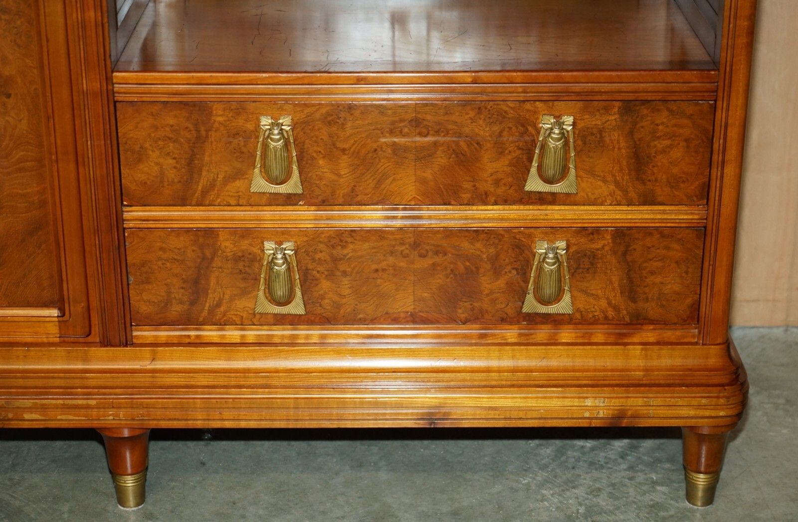 photo vinterior French Leon Jallot Art Nouveau Burr Walnut Bookcase Chest Of Drawers Part Suite
