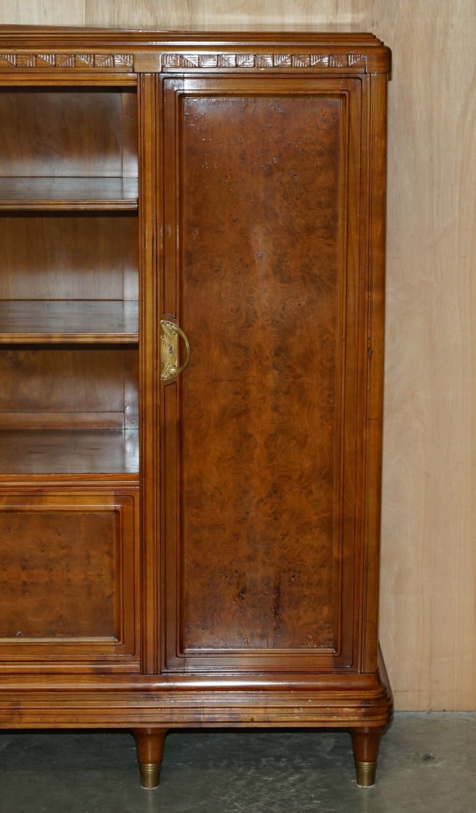 Furniture French Leon Jallot Art Nouveau Burr Walnut Bookcase Cabinet Cupboards Part Suite photo