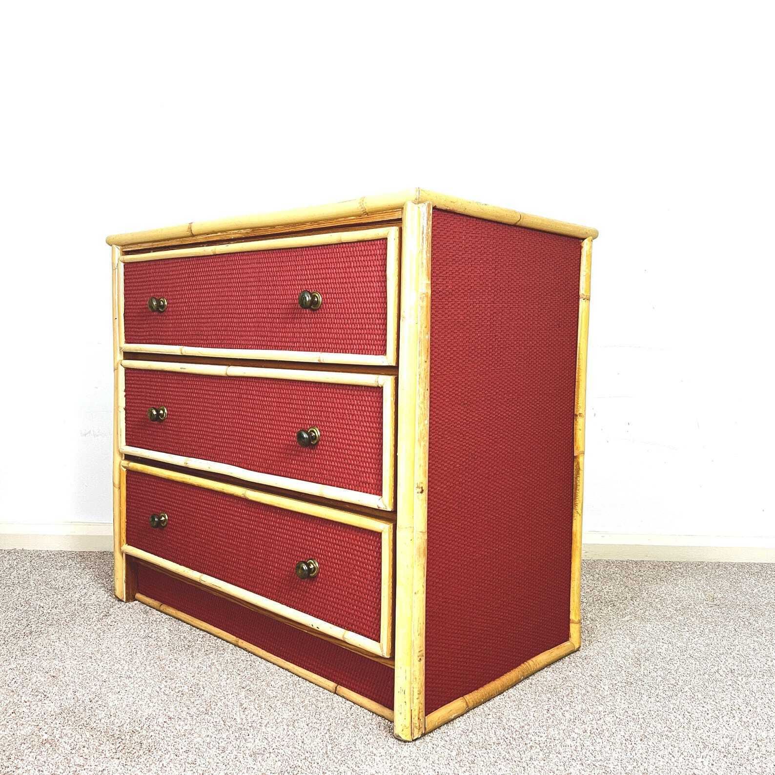 Vintage Bamboo Rattan Chest Of 3 Drawers photo vinterior