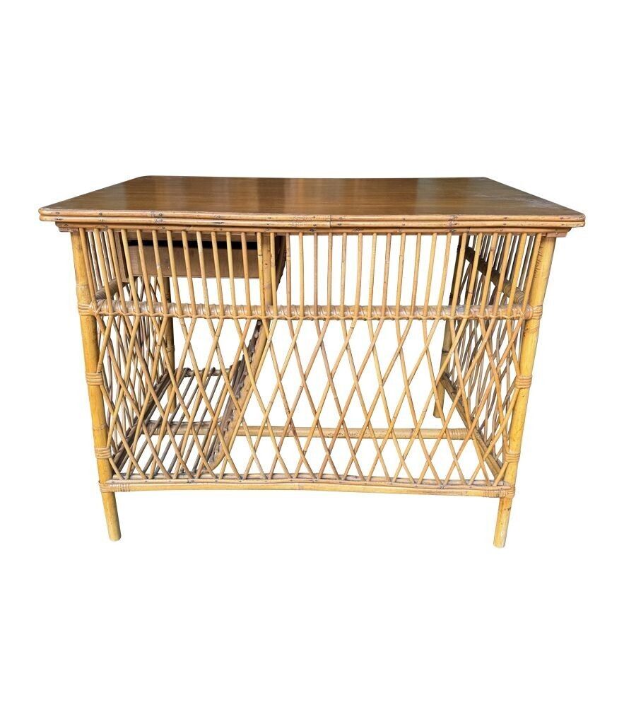 A Lovely 1970s Italian Woven Bamboo, Two Drawer Desk By Bonacina photo buy
