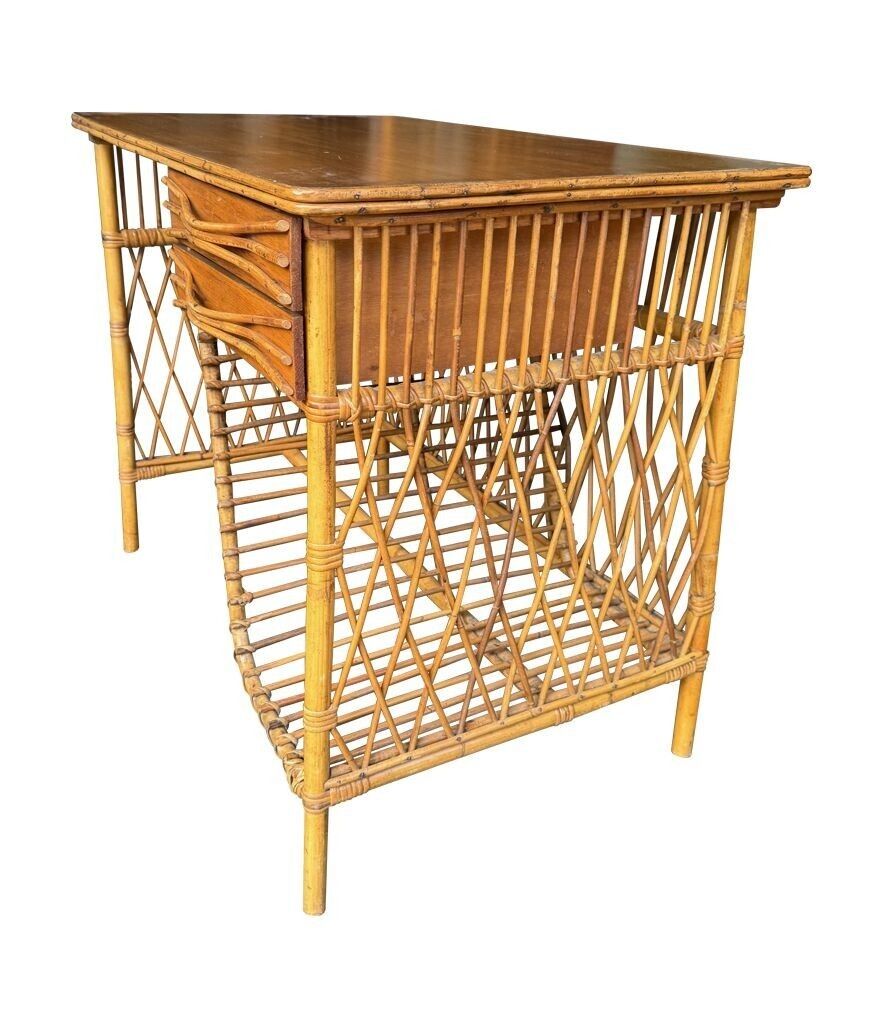 Furniture A Lovely 1970s Italian Woven Bamboo, Two Drawer Desk By Bonacina photo