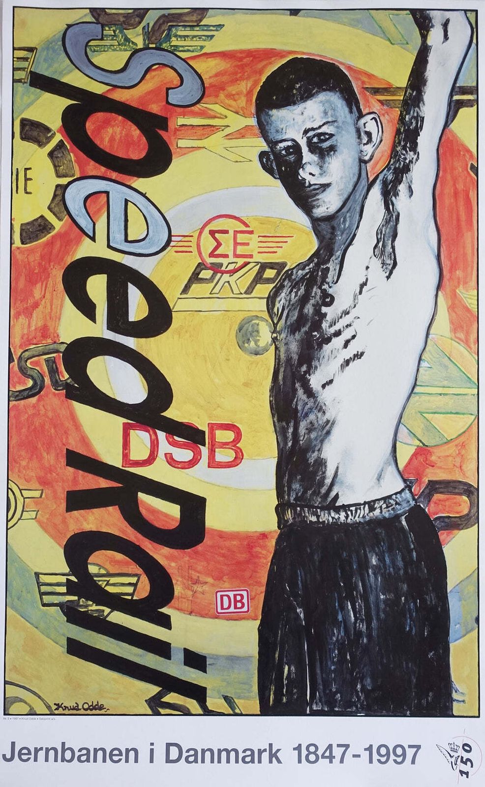 1997 Danish Railways 150th Anniversary By Knud Odde No 5   Original Vintage Poster