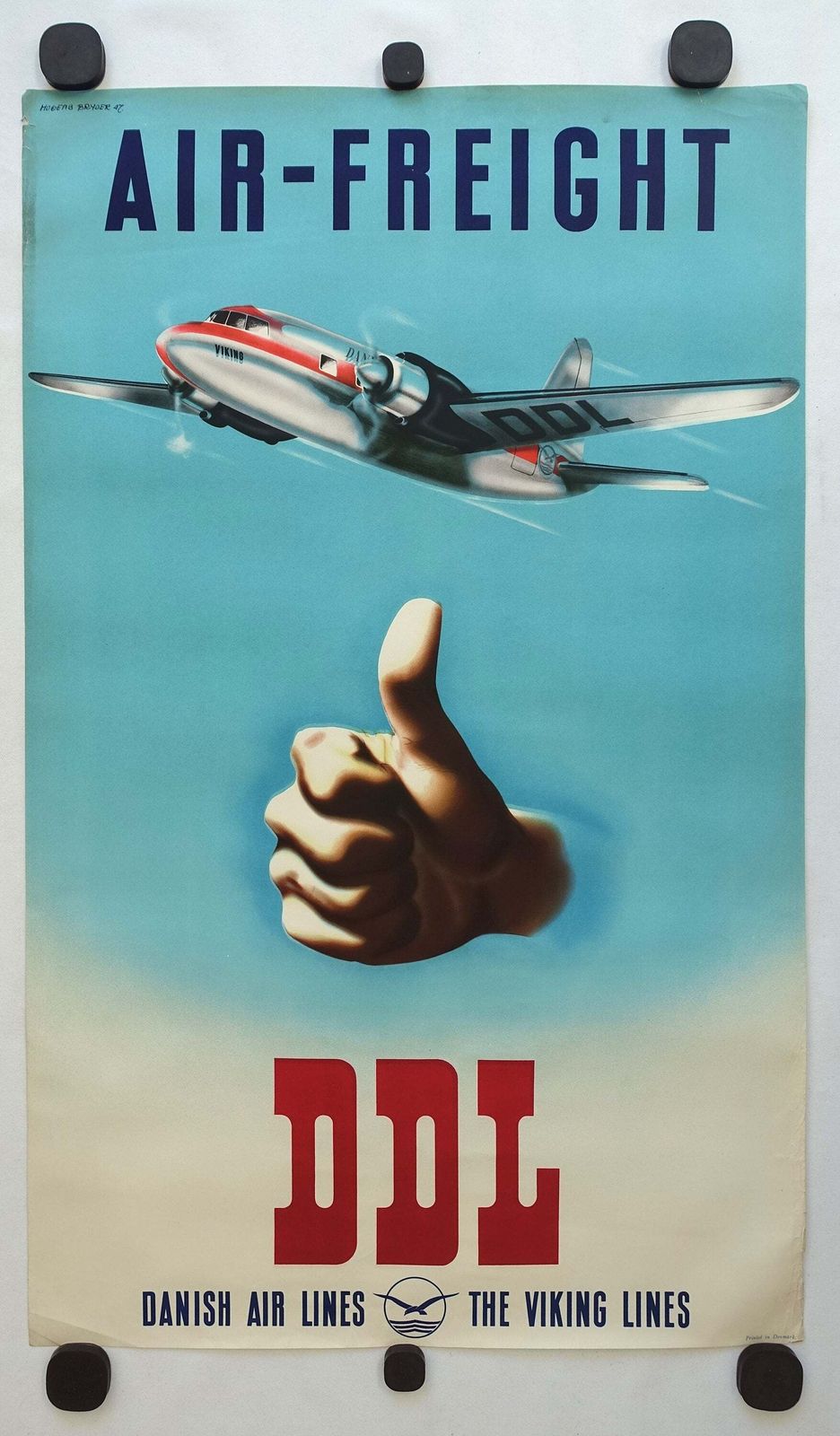 1947 Danish Air Lines Ddl Door Mogens Bryder – Vintage Poster photo furniture