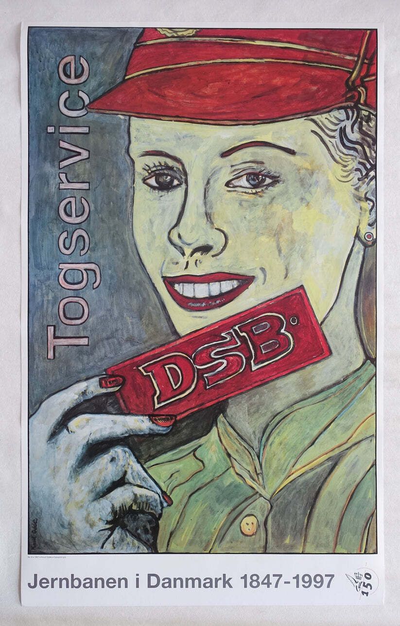 1997 Danish Railways 150th Anniversary By Knud Odde No 4   Original Vintage Poster photo furniture