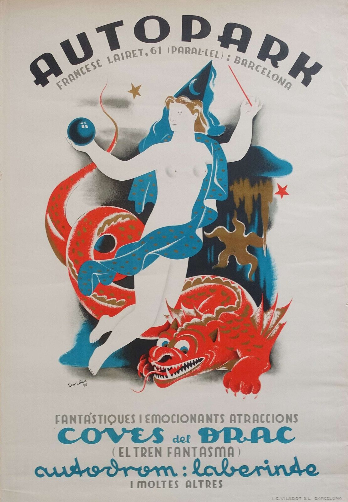 1936 Autopark Pretpark Barcelona – Vintage Poster