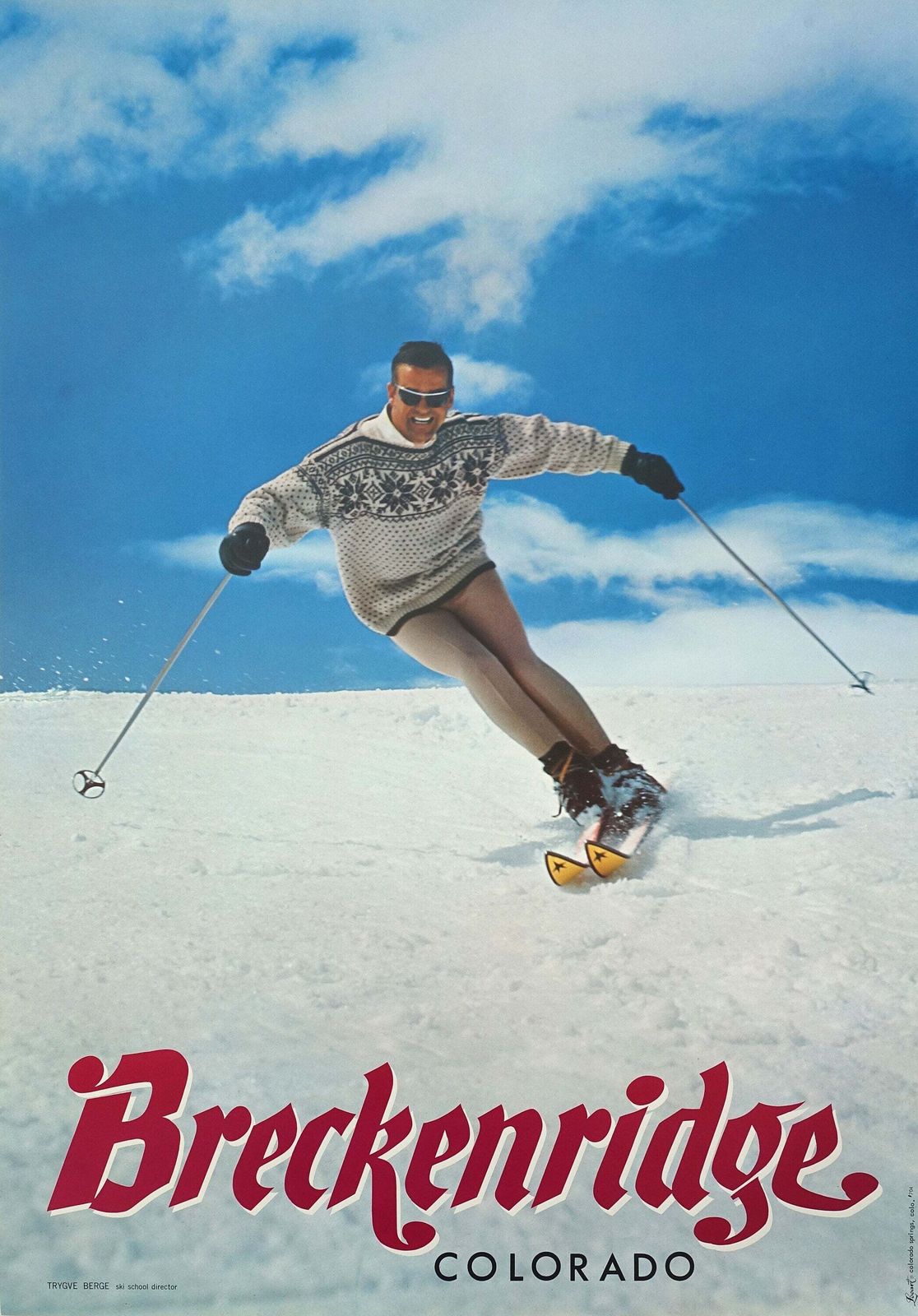 1960s Breckenridge Colorado Skiing Travel Poster   Original Vintage Poster