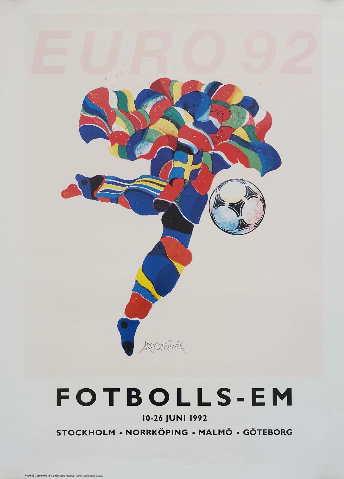 1992 Uefa European Football Championship In Sweden   Original Vintage Poster