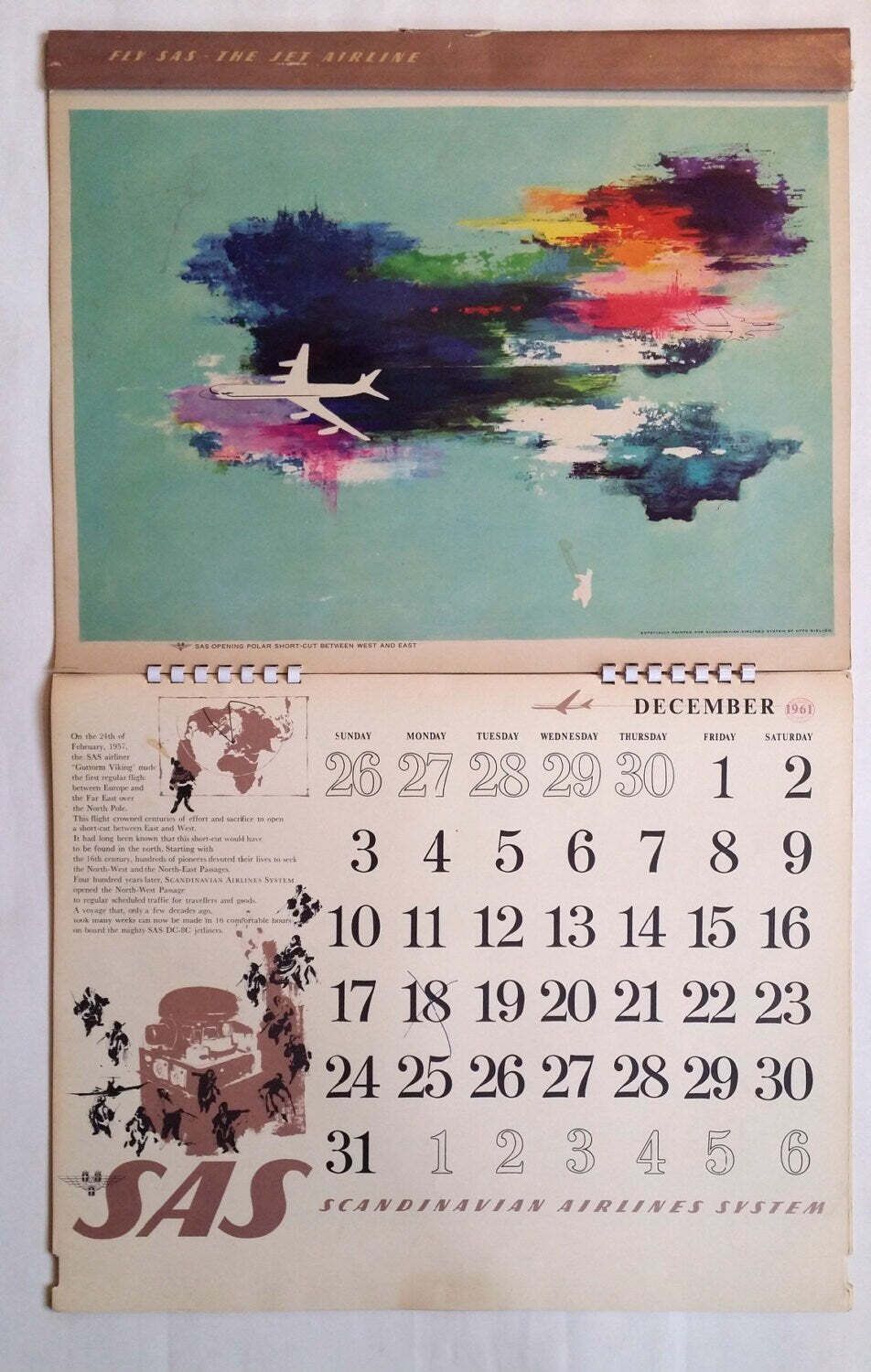 1961 Sas Airlines Calendar By Otto Nielsen   Original Vintage Calendar photo 140.0