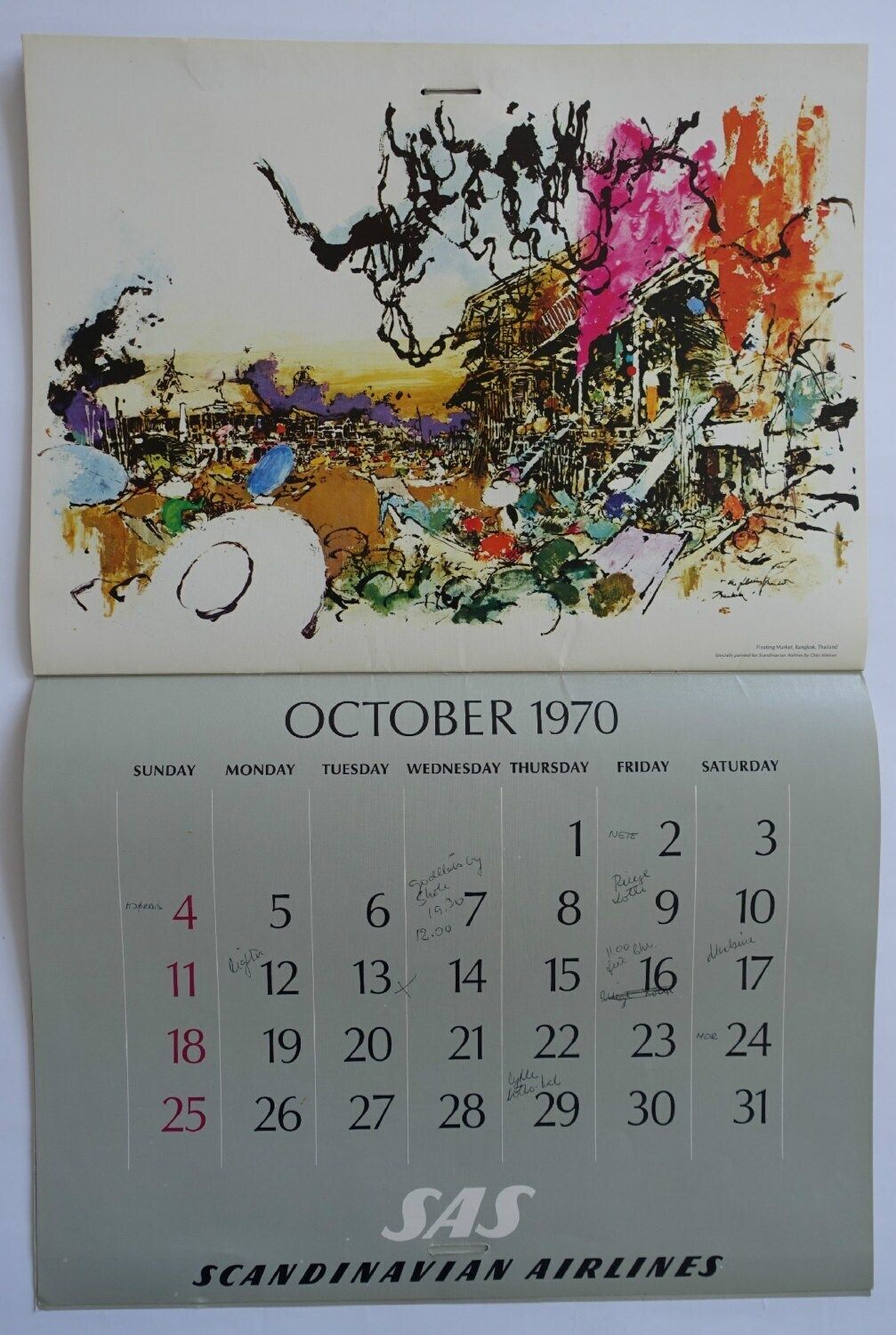 1970 Sas Airlines Calendar By Otto Nielsen   Original Vintage Calendar