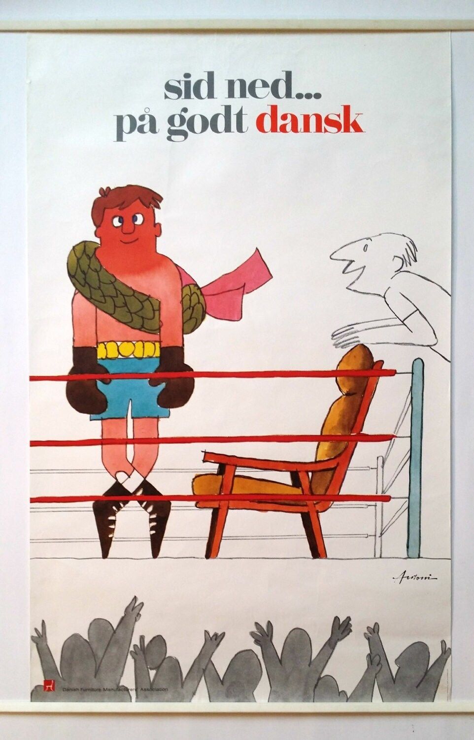 1970s Danish Furniture Quality Control By Antoni (Boxer)   Original Vintage Poster photo furniture