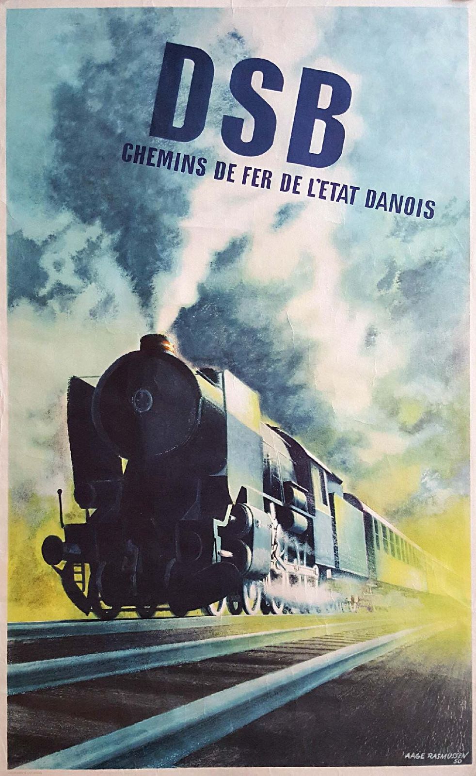 Stoomlocomotief Uit 1950 Door Aage Rasmussen Voor De Deense Staatsspoorwegen – Vintage Poster