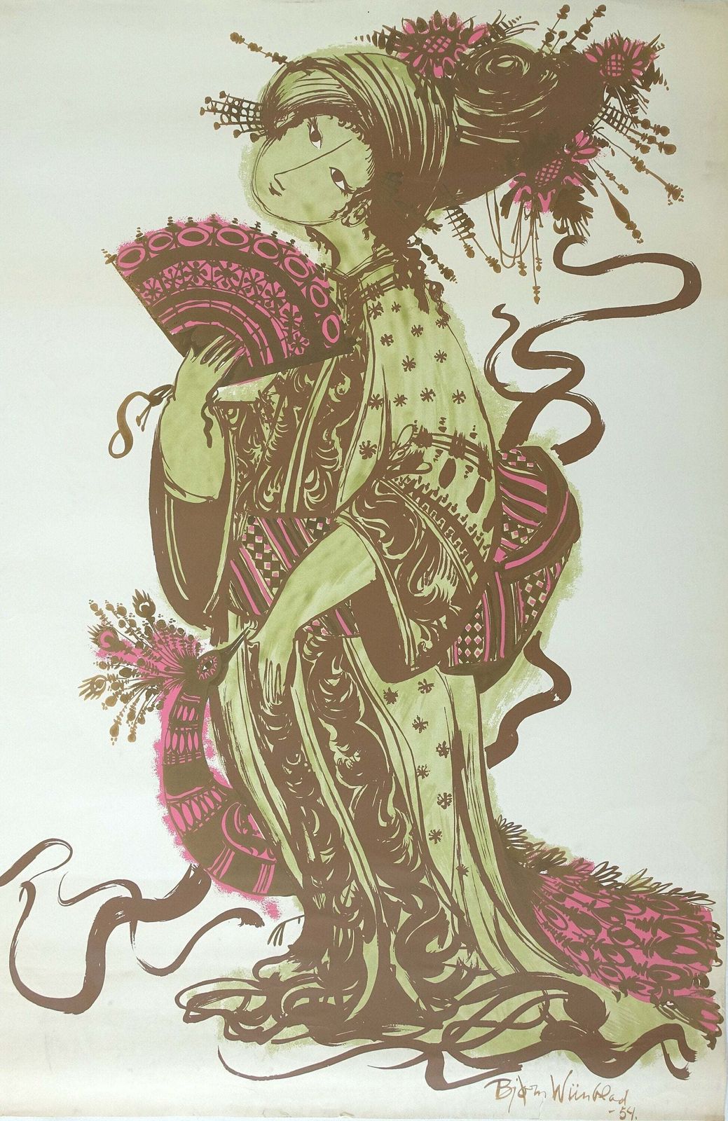 1954 Bjørn Wiinblad's "The Teahouse Of The August Moon" At The New Theater   Original Vintage Poster
