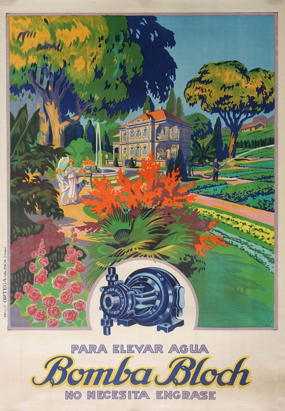 1930s Bomba Bloch Spainsh Luxuary Garden   Original Vintage Poster