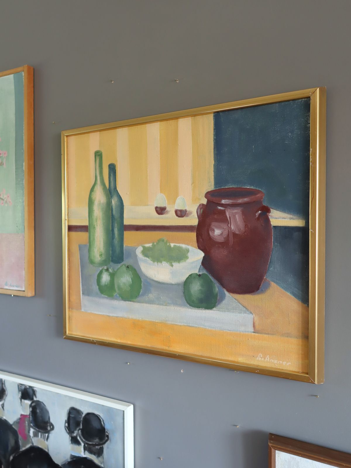 Still Life With Green Bottles, Oil Painting photo Art