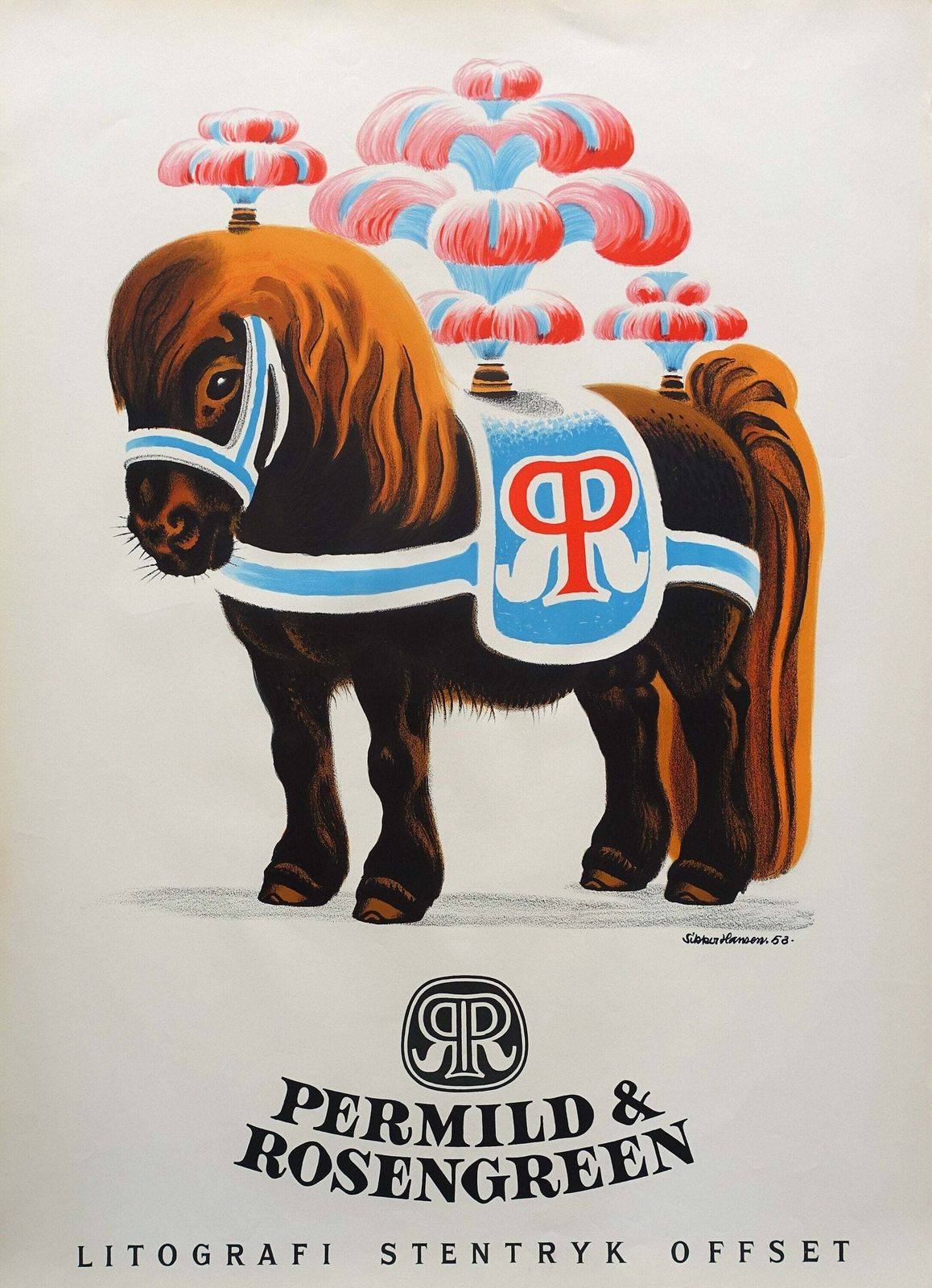Advertentieposter Voor Drukkerij Permild & Rosengreen, Jaren 1950 – Sikker Hansen – Vintage Poster