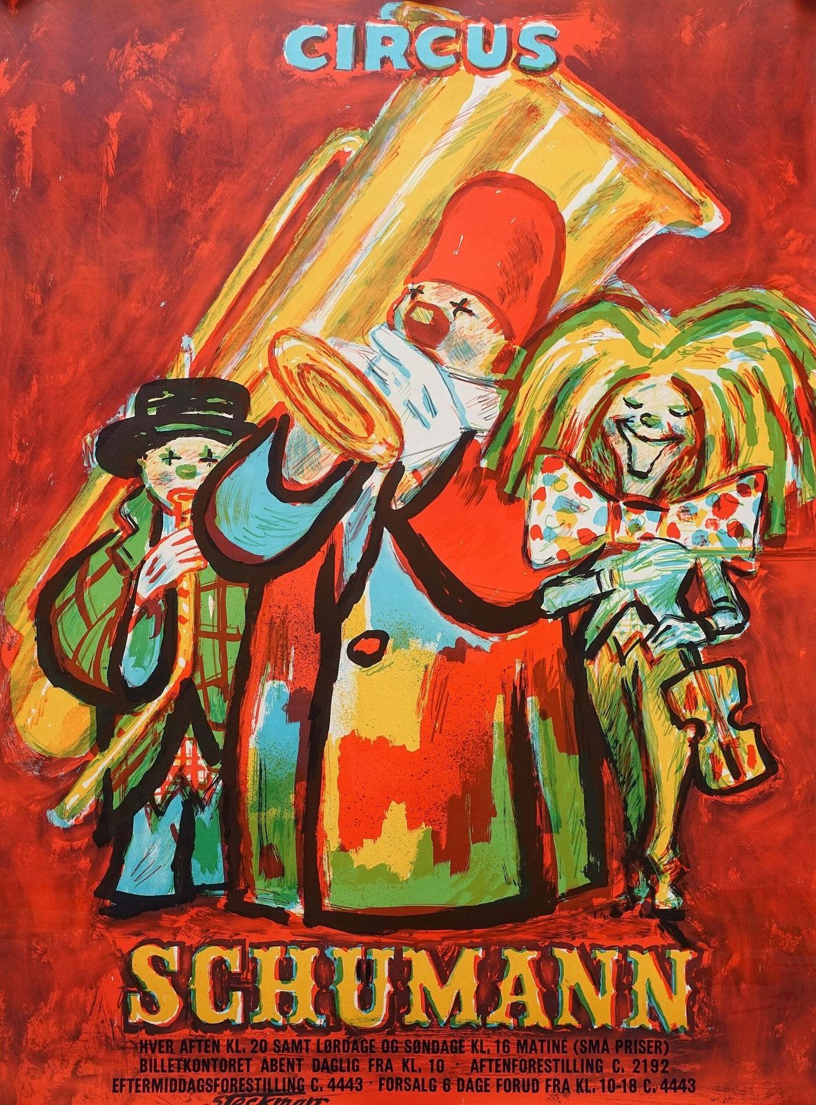 1960s Erik Stockmarr Advertisement For Circus Schumann   Original Vintage Poster