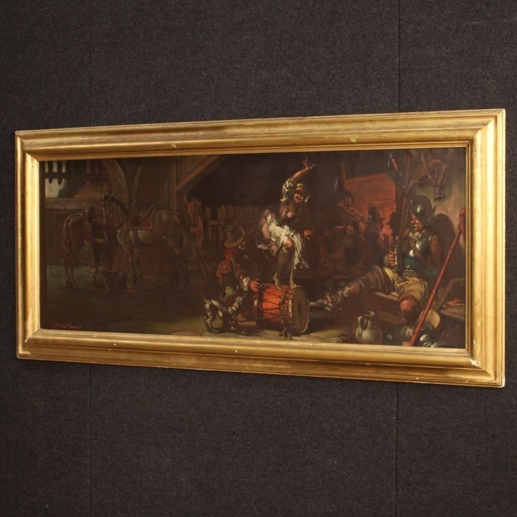 photo buy Italian Popular Scene Painting Signed Mattia Traverso From 20th Century