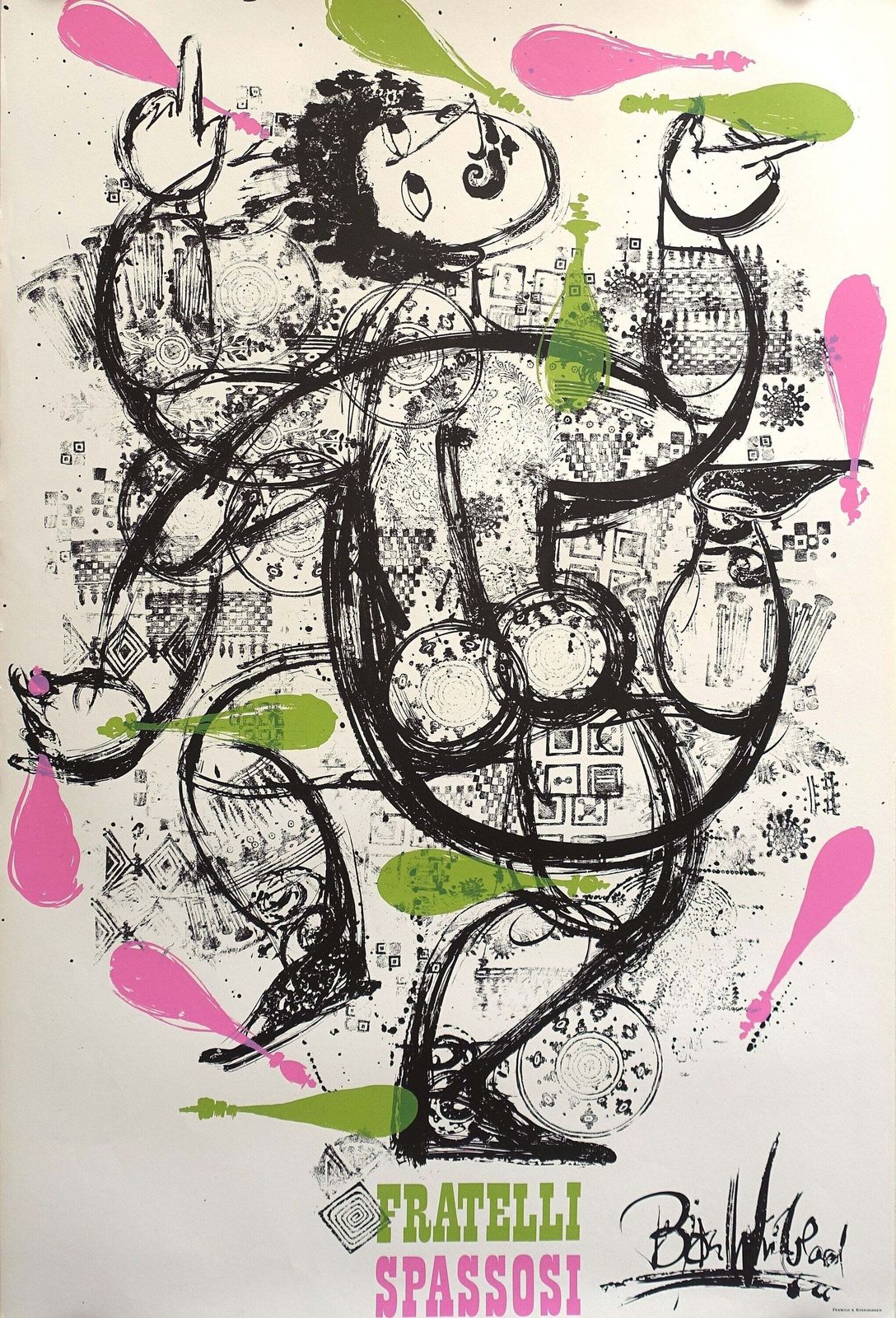 1966 Bjørn Wiinblad's Fratelli Spassosi II   Original Vintage Poster