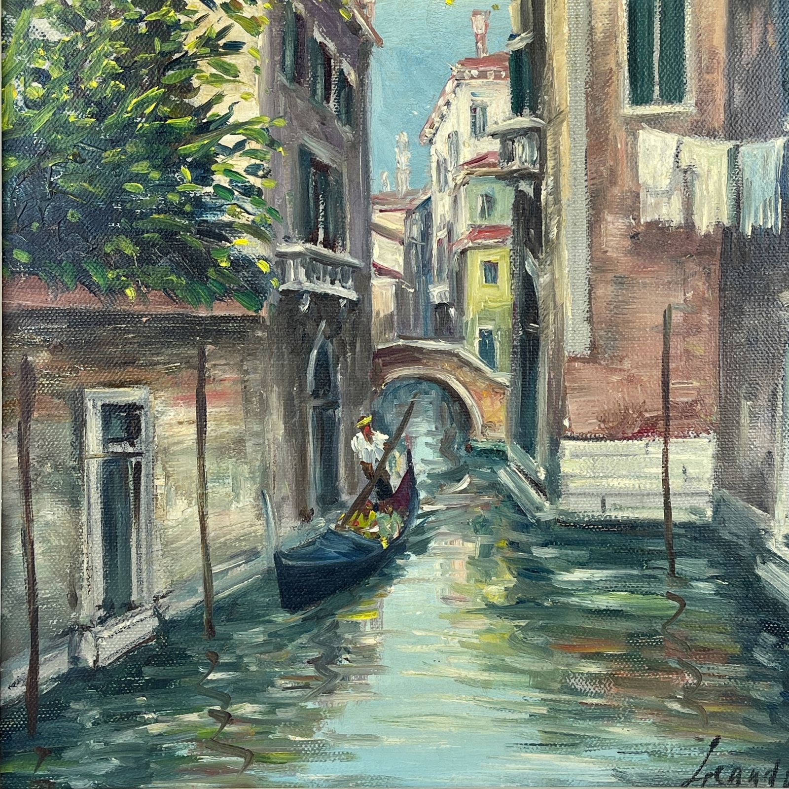 520.0 Venice Canal Original Vintage Oil Painting, Italy, 1960s, Signed, Framed photo