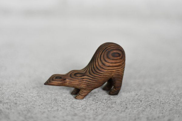 Vintage Danish Modern Dark Wood Sculpture Badger Figurine, 1960s photo Art