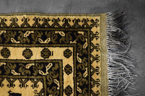photo vintage Vintage Hand Woven Oriental Afghan Gold Ersari Rug, 1930s