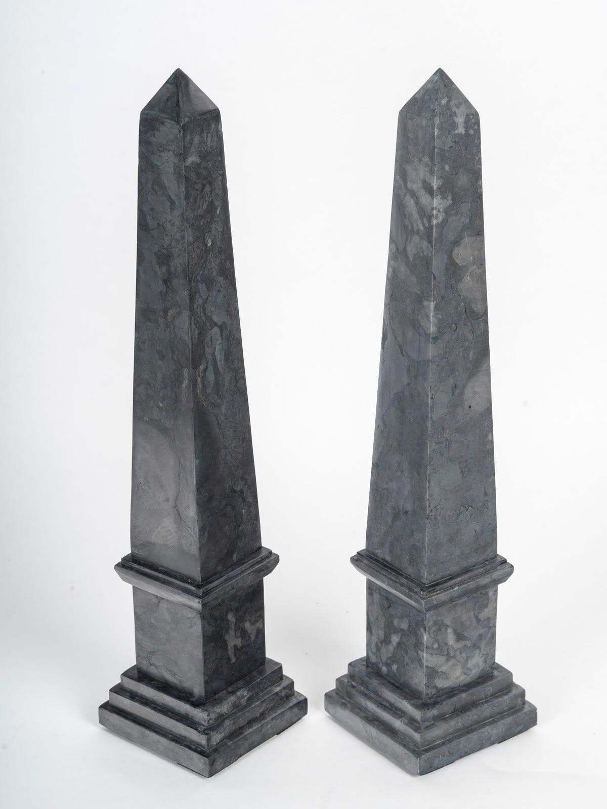 Pair Of Marble Obelisks, 20th Century, Napoleon III Style. photo Art