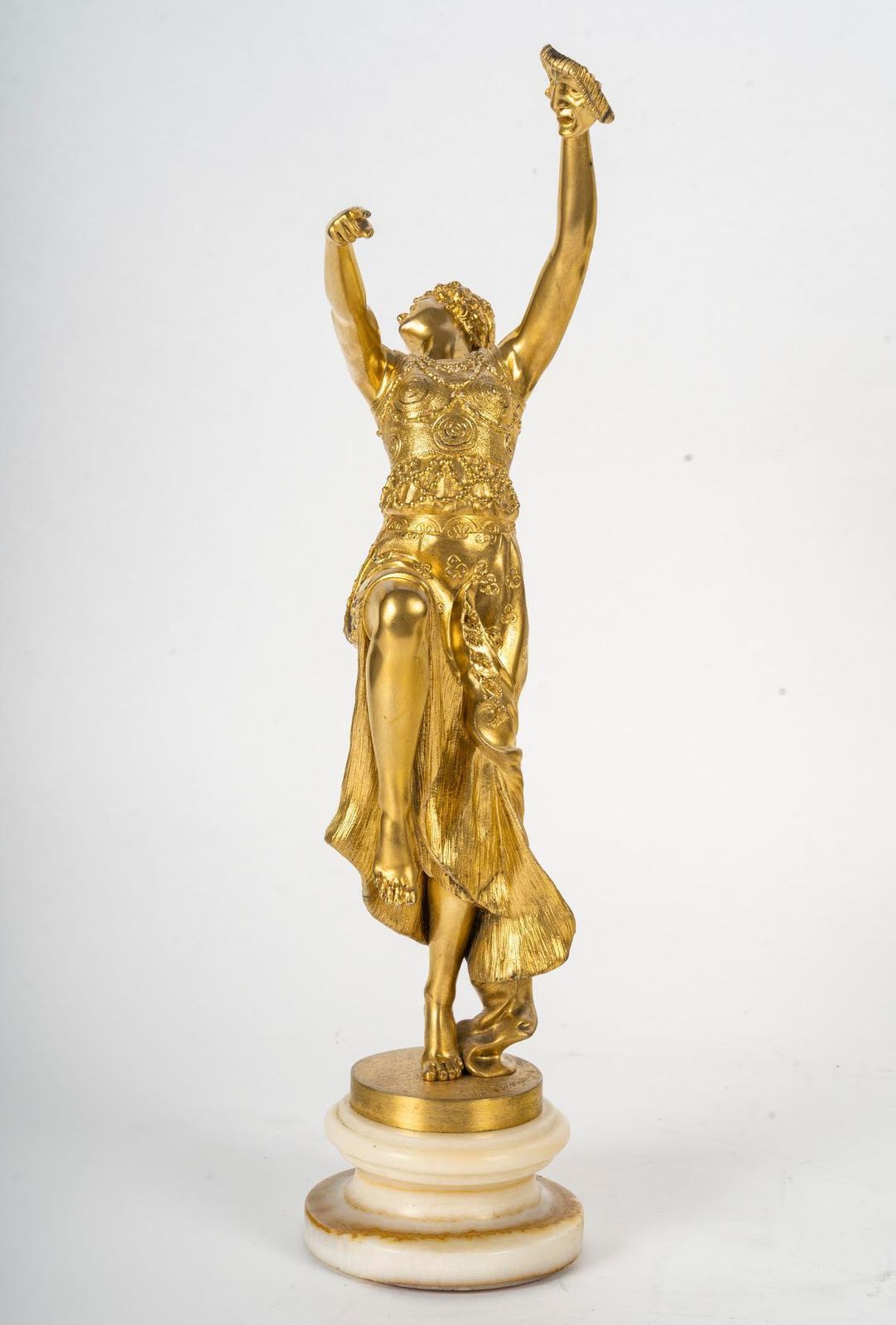 Gilt Bronze Sculpture, Onyx Base By Joe Descomps, 1900, Art Nouveau. photo for sale