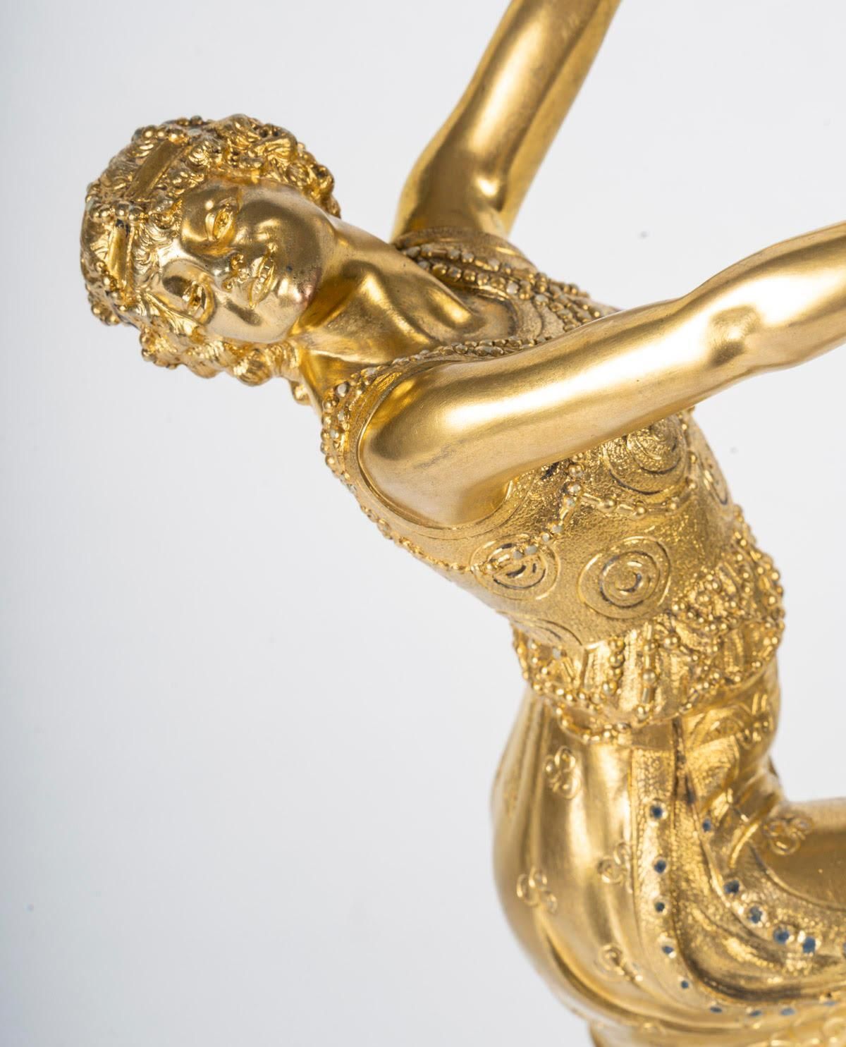 Gilt Bronze Sculpture, Onyx Base By Joe Descomps, 1900, Art Nouveau. photo vinterior