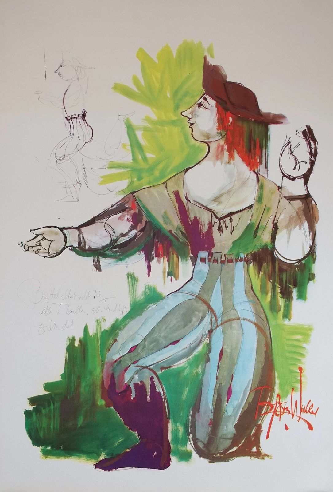 1970s Wiinblad's The Swineherd Costume Sketch   Original Vintage Poster