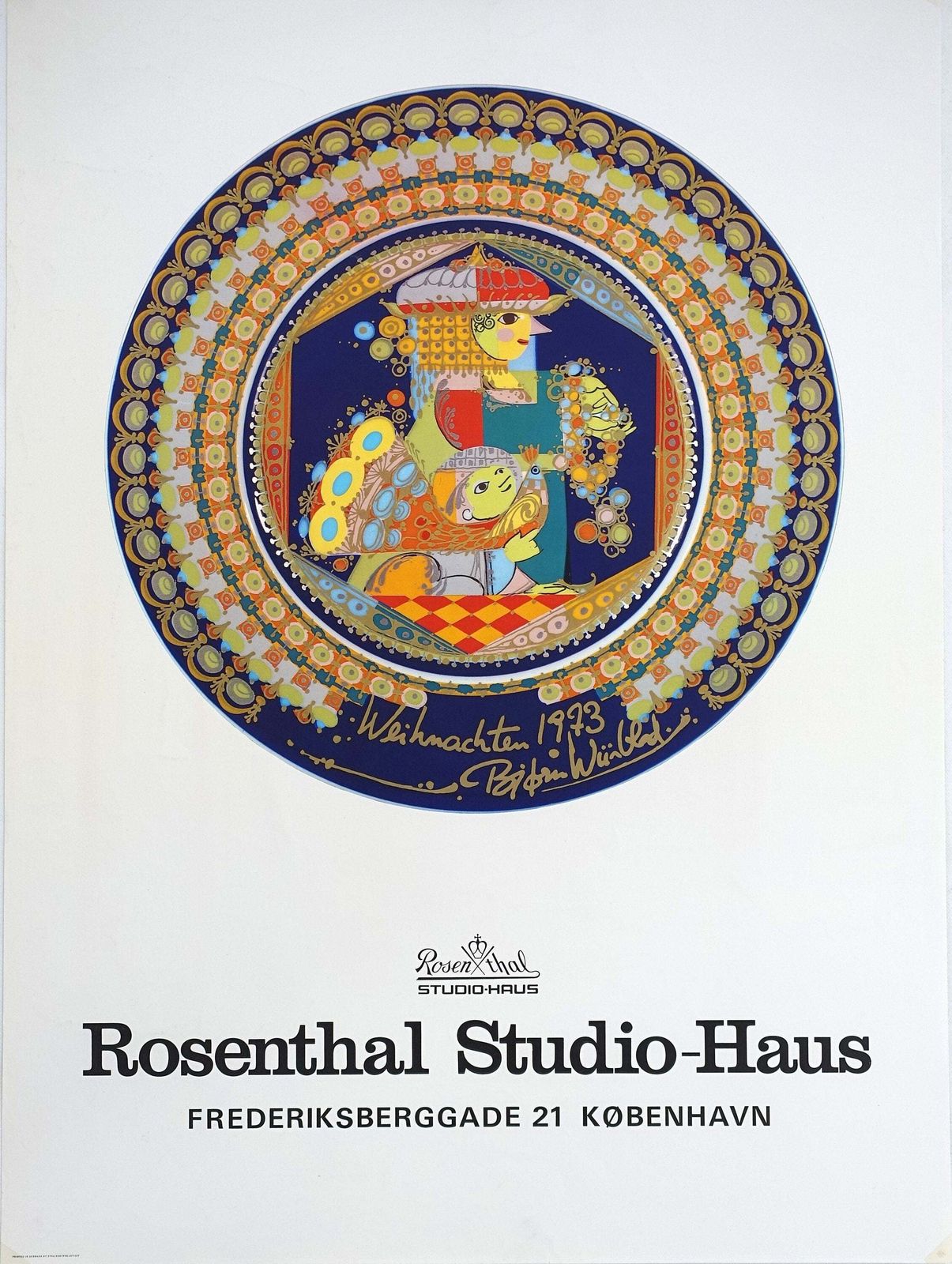 1973 Wiinblad Porcelain Exhibition Poster   Original Vintage Poster