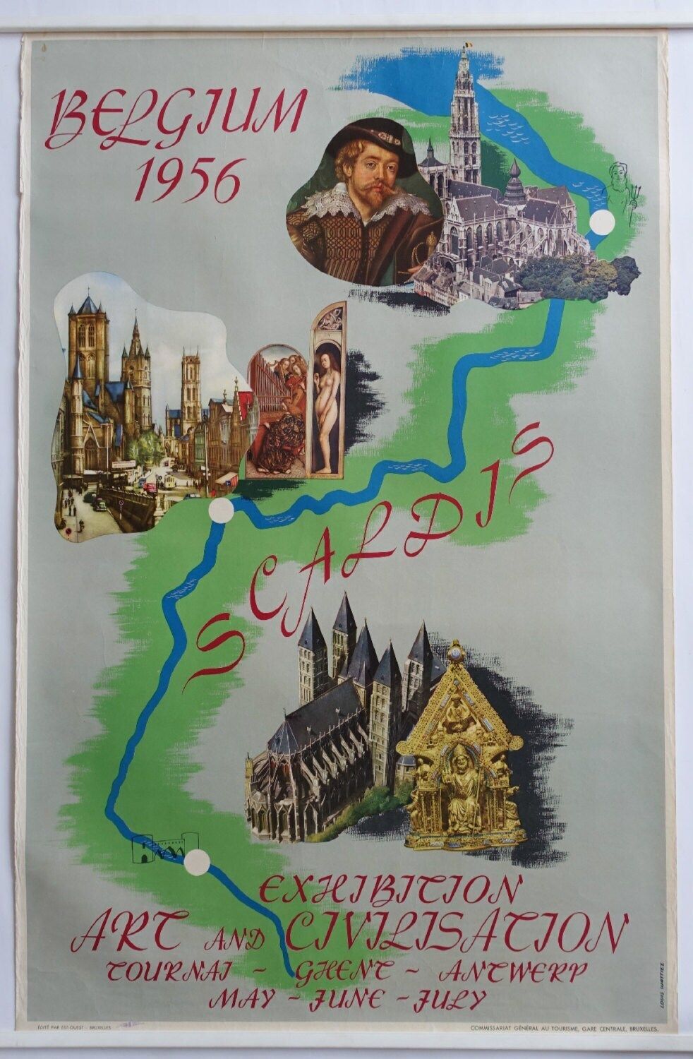 1956 Belgian Travel Poster "Exhibition Art And Civilization"   Original Vintage Poster photo furniture