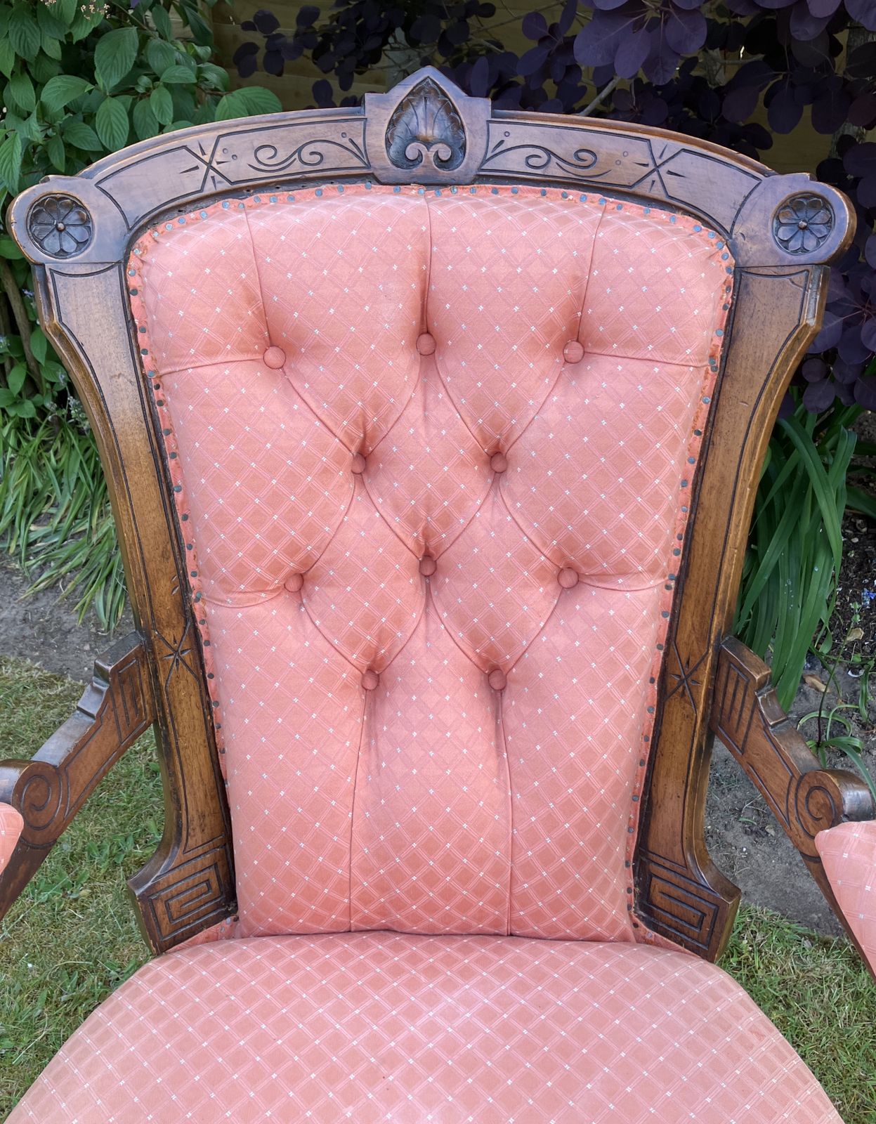 Victorian Walnut Button Back Open Armchair, Circa 1880 photo furniture