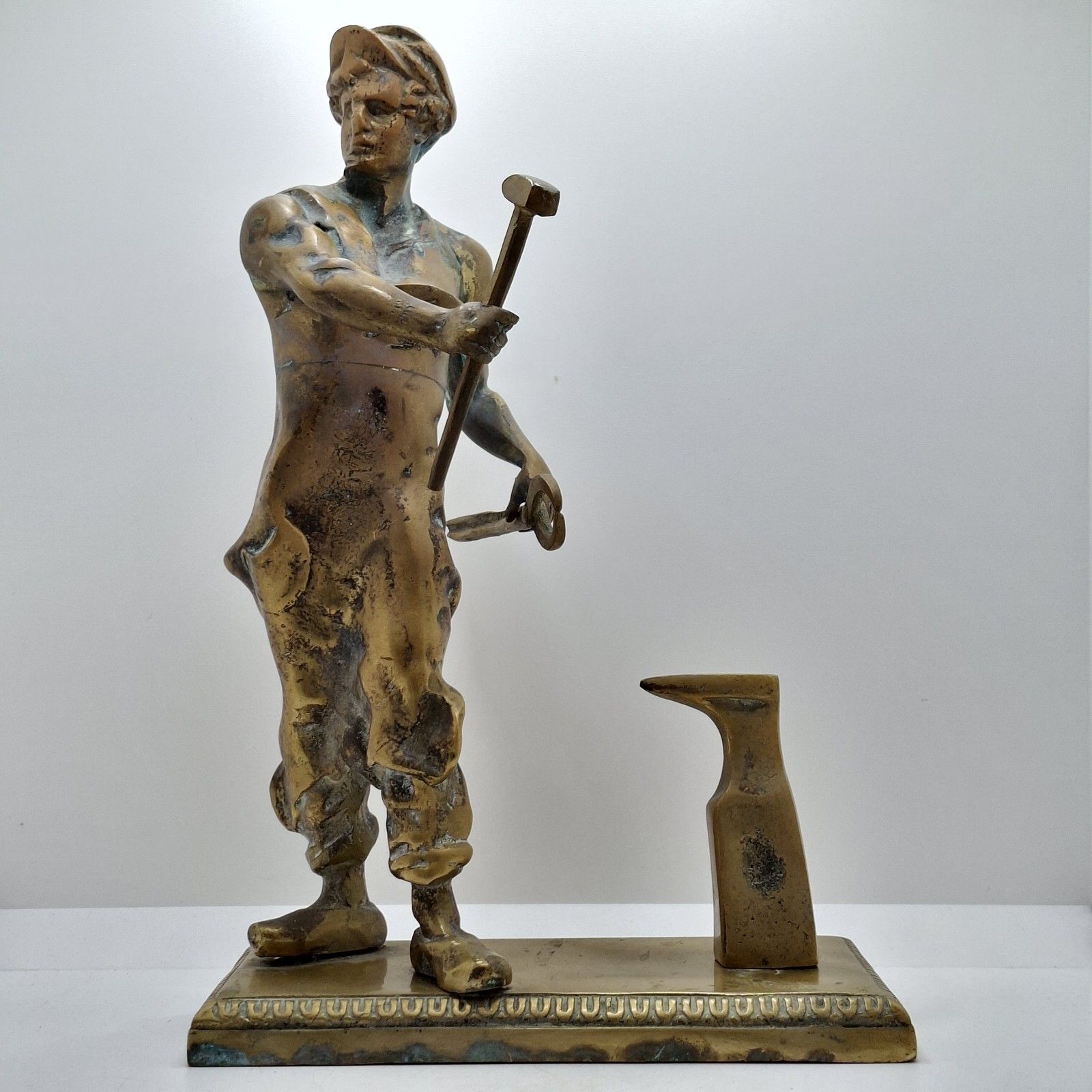 Large Brass Blacksmith Figure Statue Vintage Decorative Ornament
