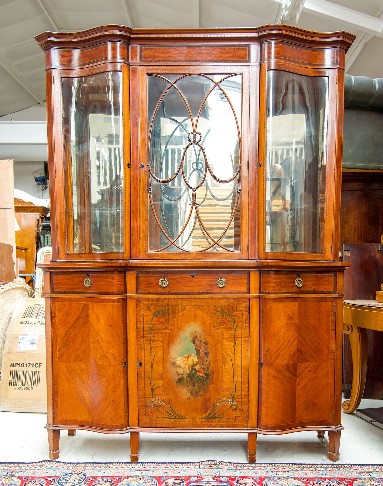 Antique Satinwood Painted Serpentine Cabinet photo buy