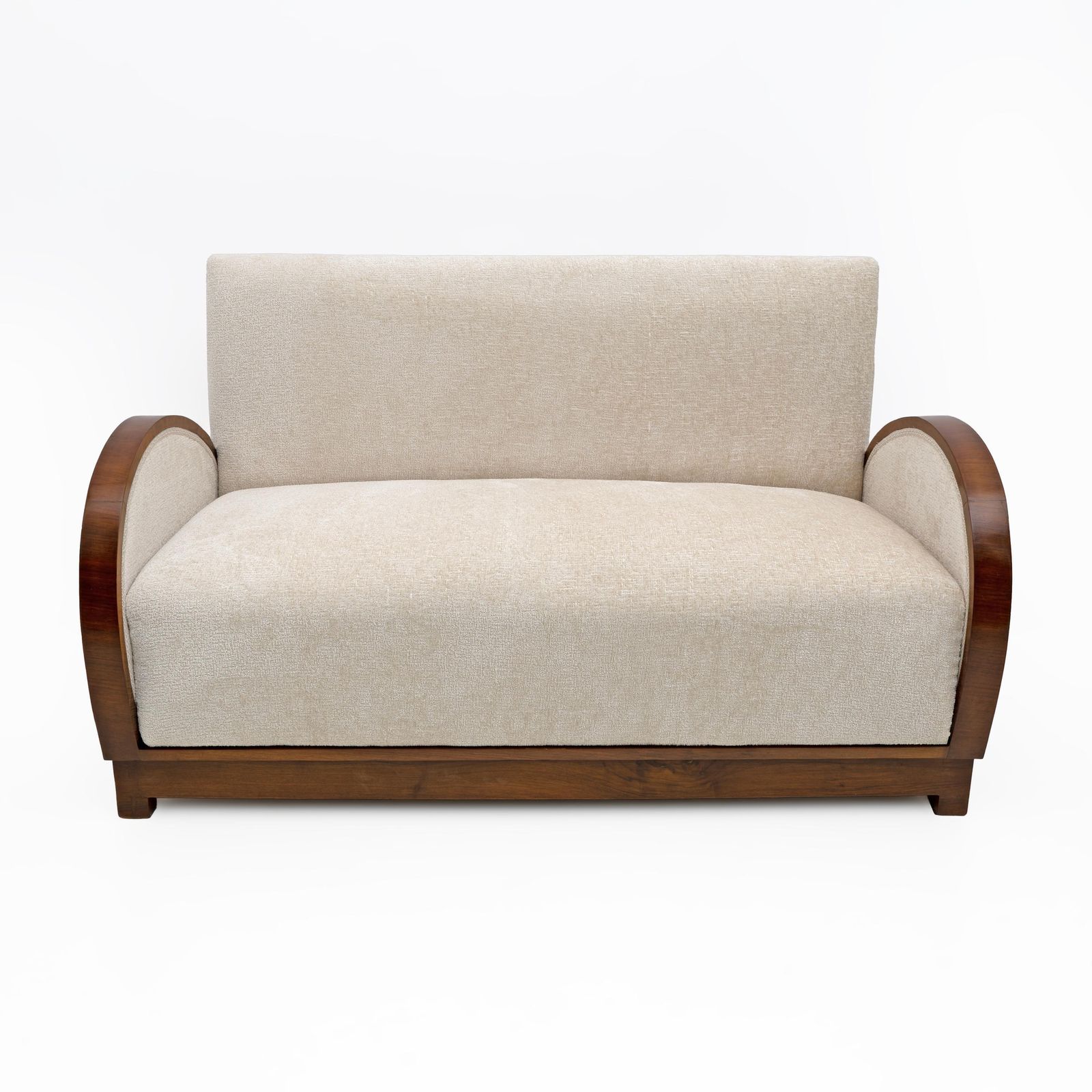 Art Deco Bouclè And Walnut Loveseat, Italy, 1930s photo for sale