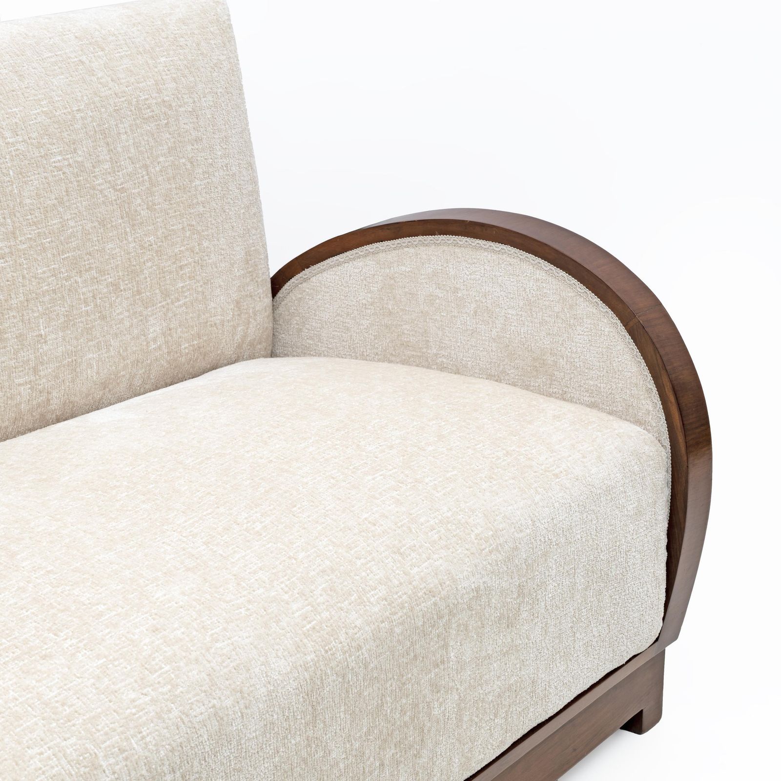 Art Deco Bouclè And Walnut Loveseat, Italy, 1930s photo vinterior