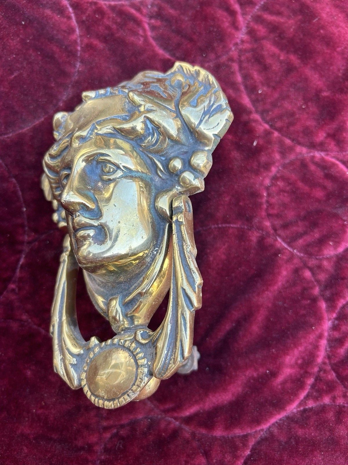 Large Solid Brass Front Door Knocker Reclaimed Period Antique Metal Bolts photo for sale