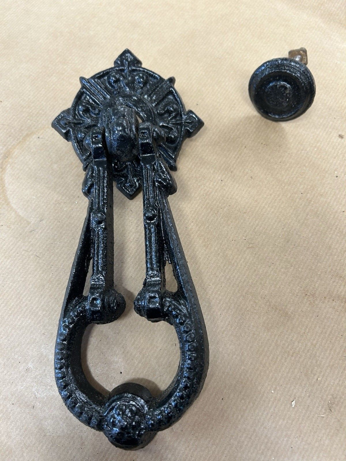 Antique Medieval Door Knocker  Cast Iron Reclaimed Period Antique Tudor Gothic