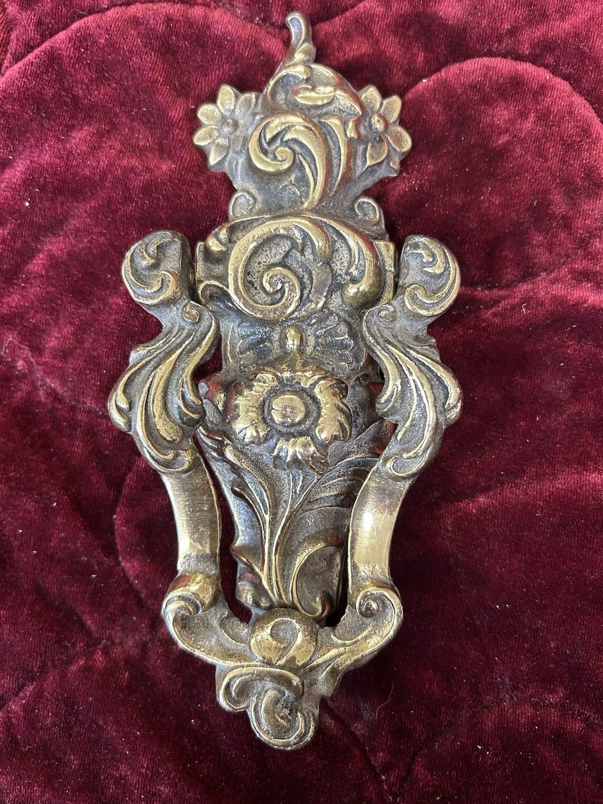 Solid Brass Front Door Knocker Reclaimed Period Antique Metal Bolts Patinated photo furniture