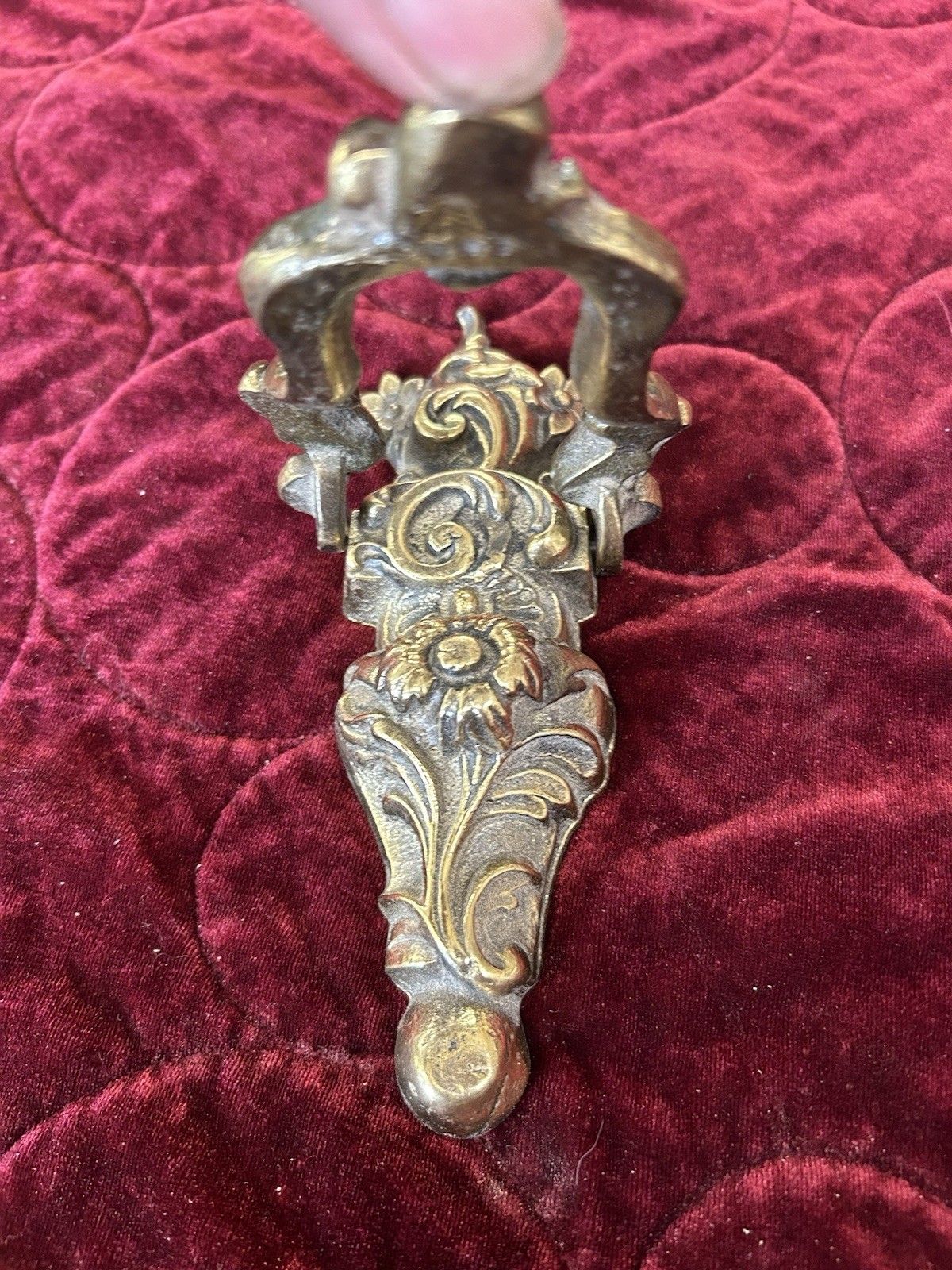 Solid Brass Front Door Knocker Reclaimed Period Antique Metal Bolts Patinated photo for sale