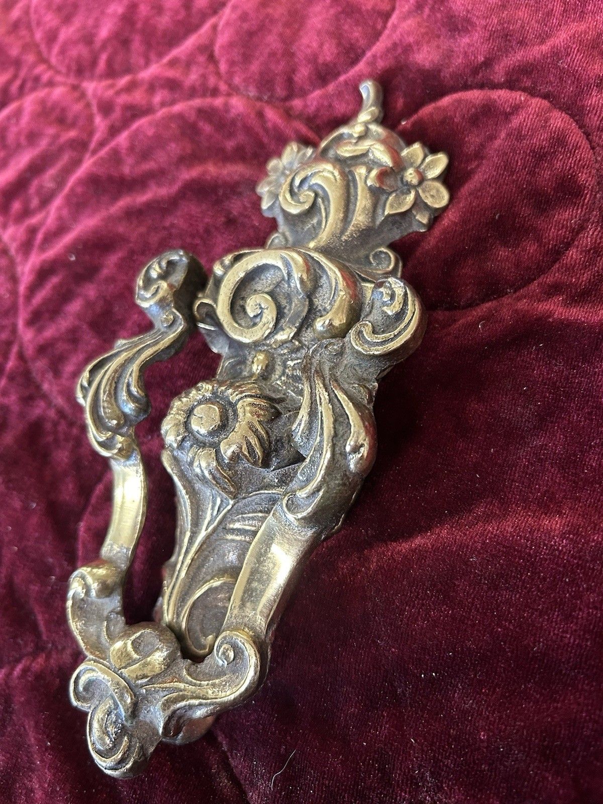 Solid Brass Front Door Knocker Reclaimed Period Antique Metal Bolts Patinated photo Home Fixtures