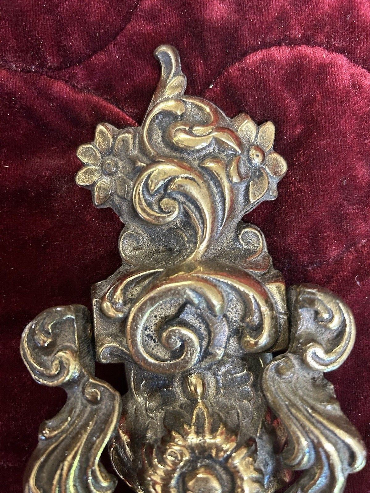 Solid Brass Front Door Knocker Reclaimed Period Antique Metal Bolts Patinated photo vinterior