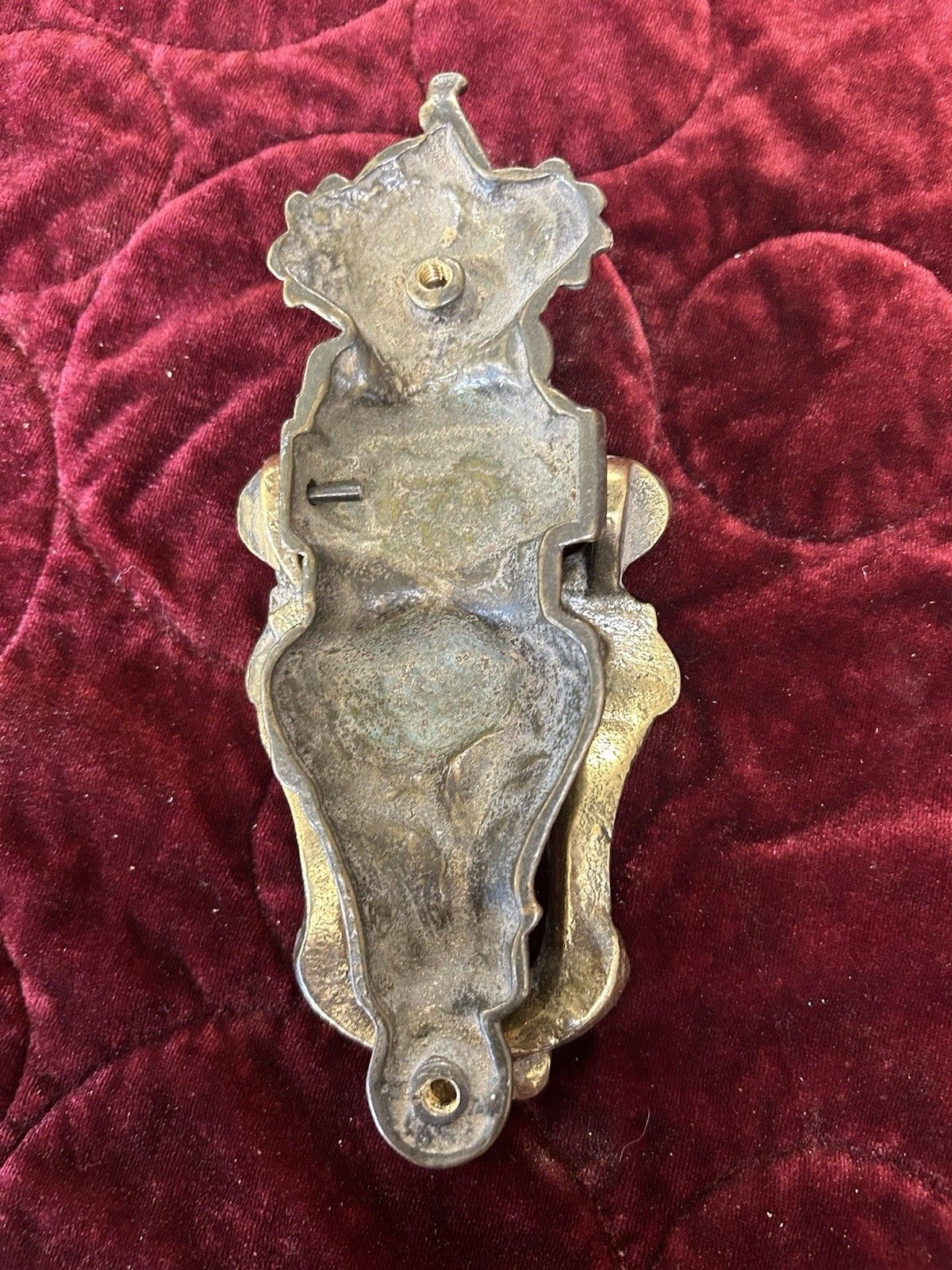 Solid Brass Front Door Knocker Reclaimed Period Antique Metal Bolts Patinated photo vintage